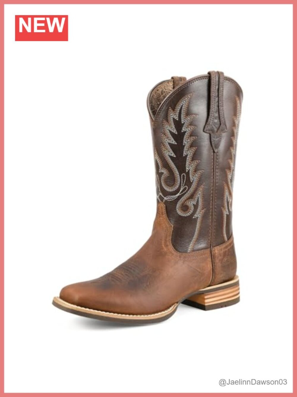 Genuine Leather Women's Cowboy Boots Square Toe Hand-Embroidered Mid-Calf